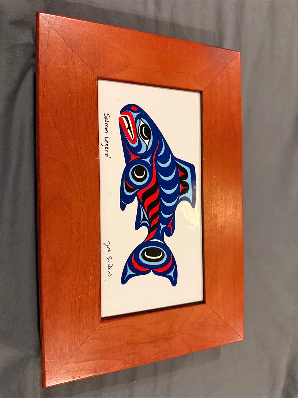 Framed Salmon Legend box Art - Blue & Red signed by Joe Wilson